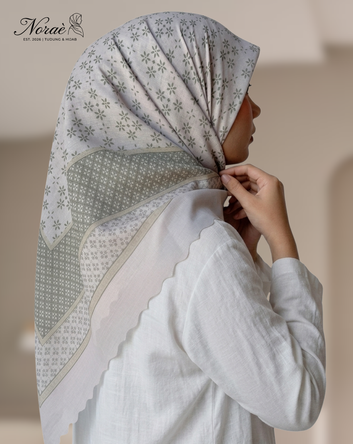 TUDUNG BAWAL PRINTED BIDANG 48 Cotton Voile Snow Flower Grid Design
