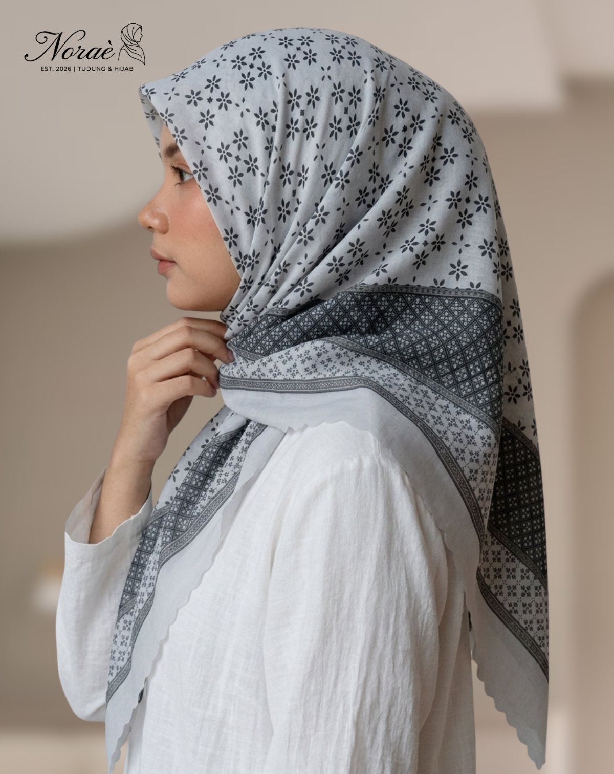 TUDUNG BAWAL PRINTED BIDANG 48 Cotton Voile Snow Flower Grid Design