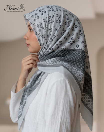 TUDUNG BAWAL PRINTED BIDANG 48 Cotton Voile Snow Flower Grid Design
