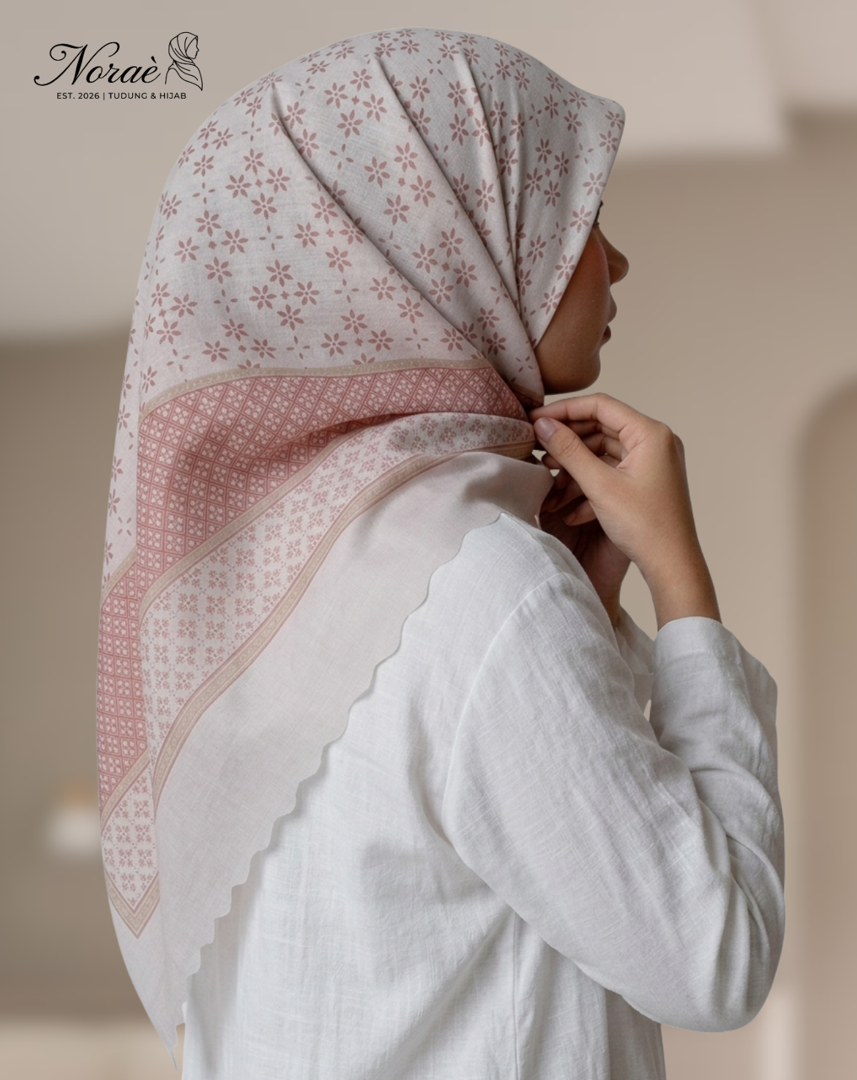 TUDUNG BAWAL PRINTED BIDANG 48 Cotton Voile Snow Flower Grid Design
