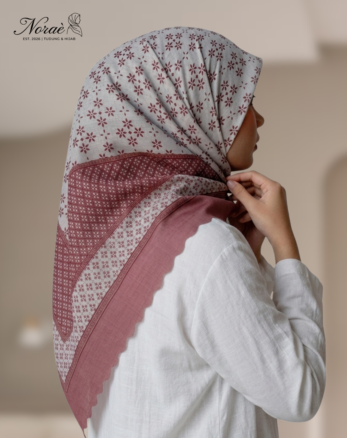 TUDUNG BAWAL PRINTED BIDANG 48 Cotton Voile Snow Flower Grid Design