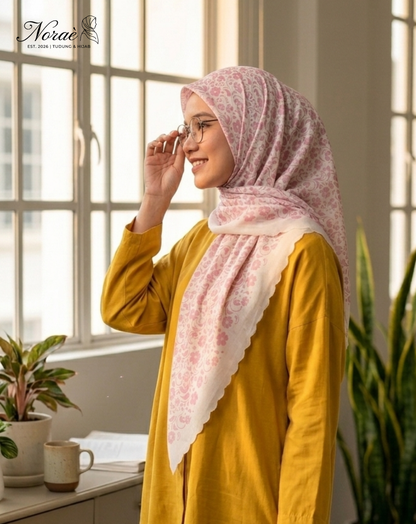 TUDUNG BAWAL PRINTED BIDANG 48 Cotton Voile Flower Pieces Design