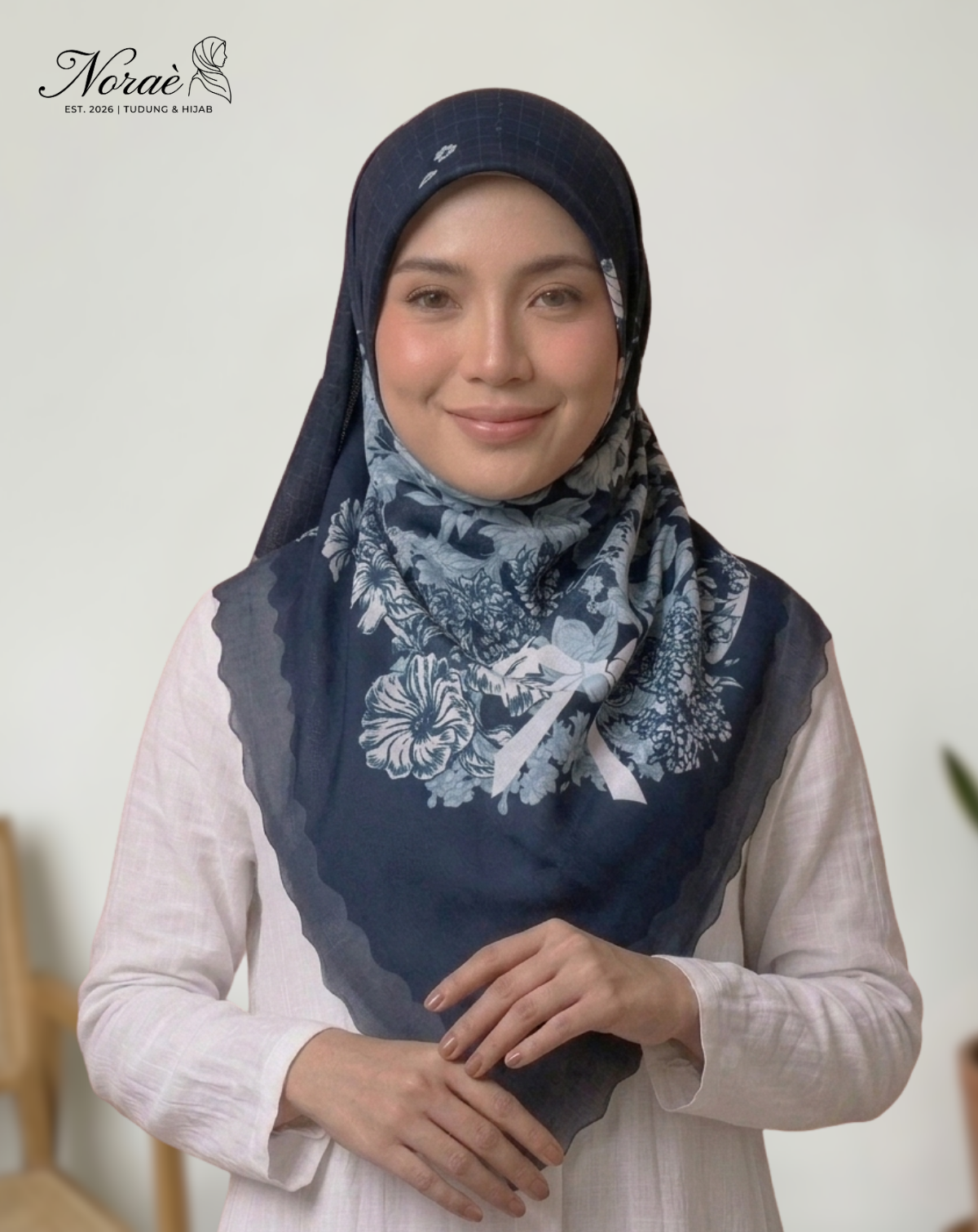 TUDUNG BAWAL PRINTED BIDANG 48 Cotton Voile Flower Ribbon Design