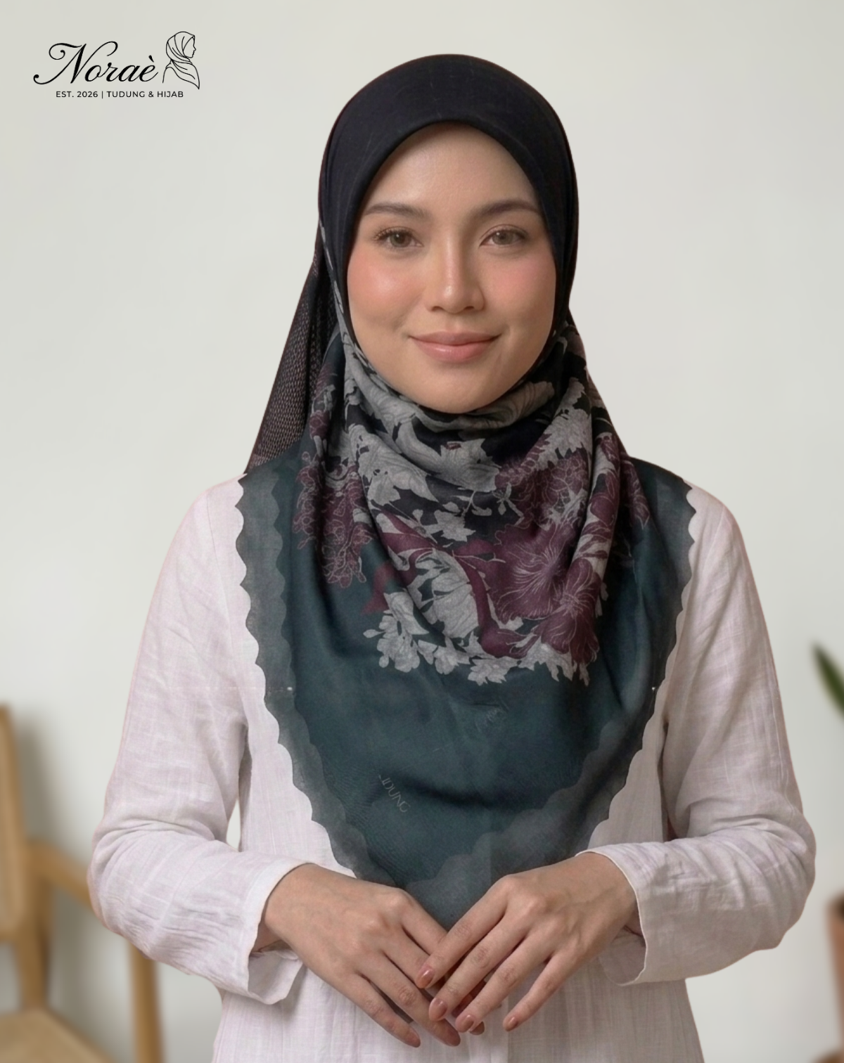 TUDUNG BAWAL PRINTED BIDANG 48 Cotton Voile Flower Ribbon Design