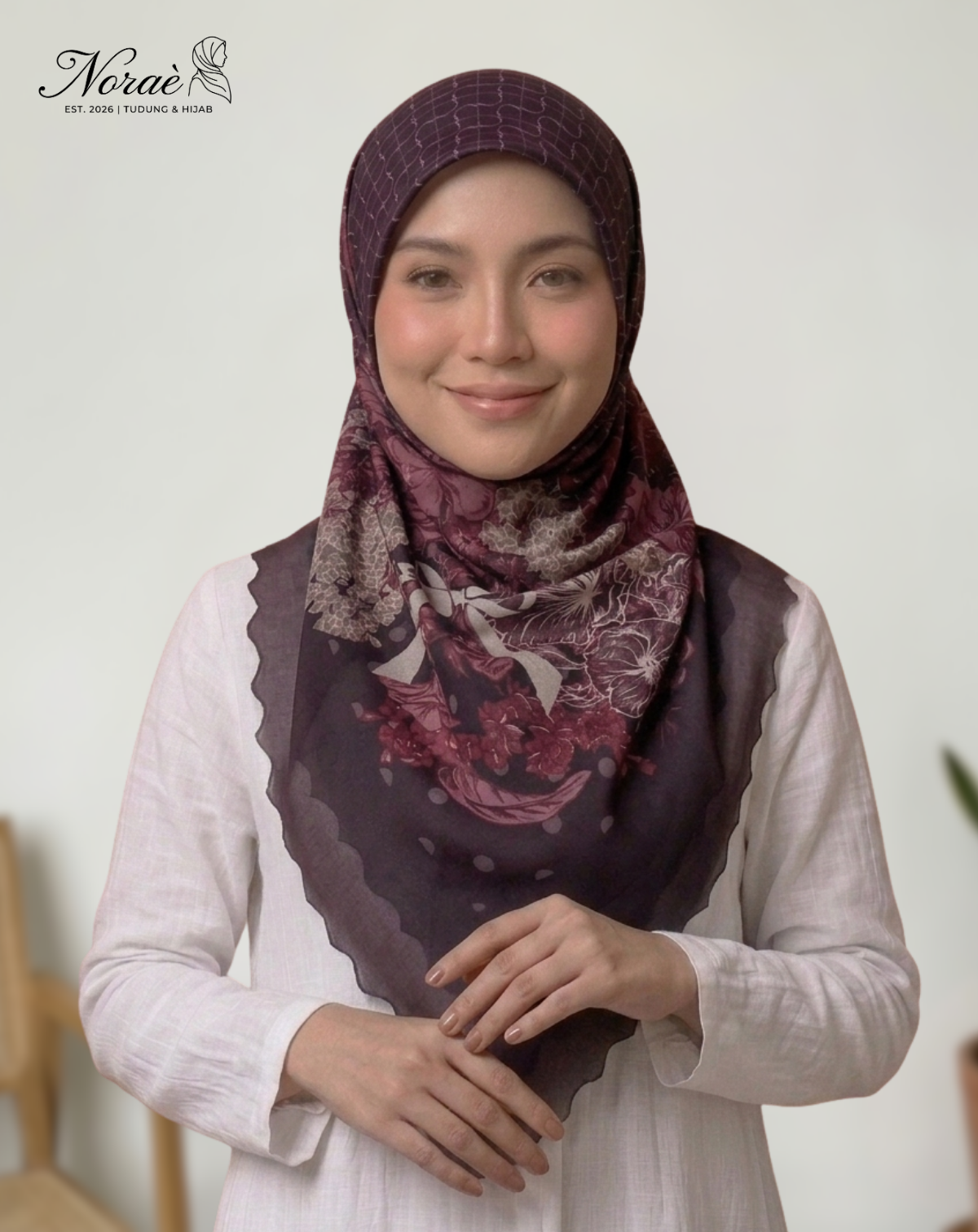 TUDUNG BAWAL PRINTED BIDANG 48 Cotton Voile Flower Ribbon Design