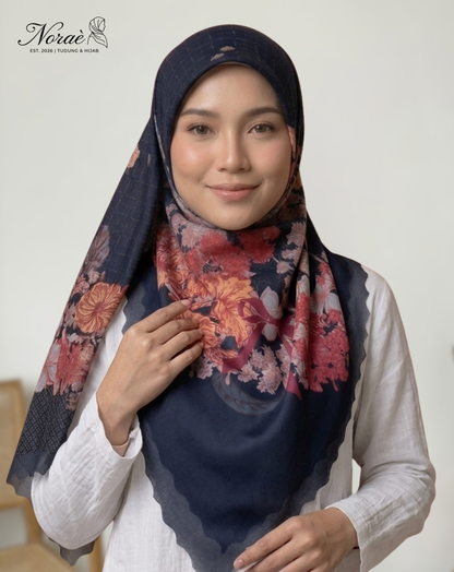 TUDUNG BAWAL PRINTED BIDANG 48 Cotton Voile Flower Ribbon Design