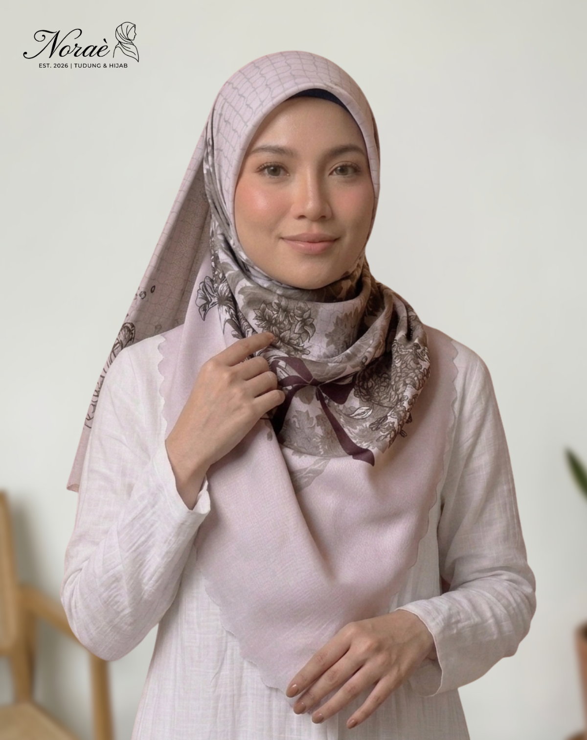 TUDUNG BAWAL PRINTED BIDANG 48 Cotton Voile Flower Ribbon Design