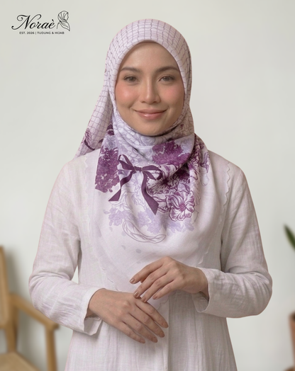 TUDUNG BAWAL PRINTED BIDANG 48 Cotton Voile Flower Ribbon Design