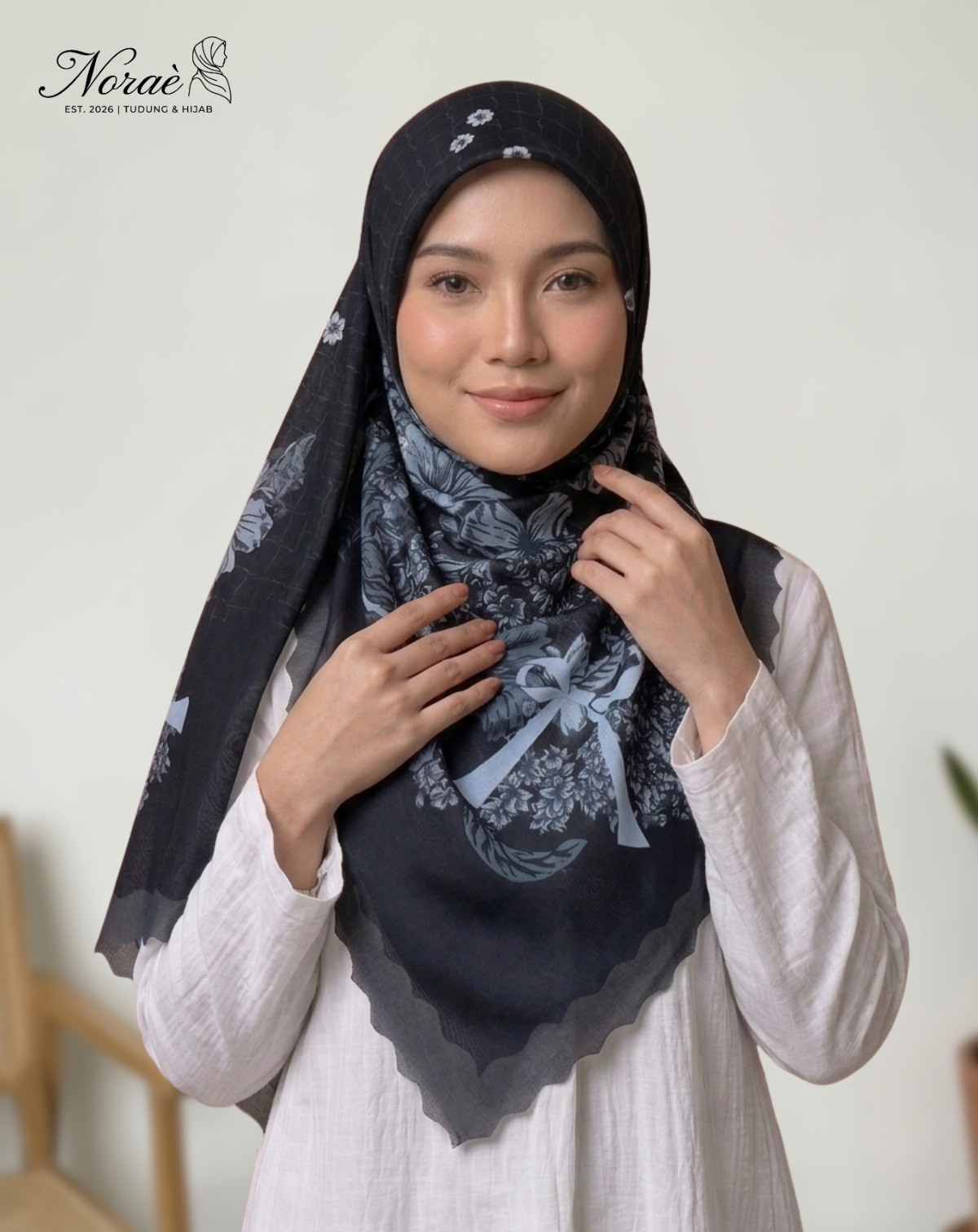 TUDUNG BAWAL PRINTED BIDANG 48 Cotton Voile Flower Ribbon Design
