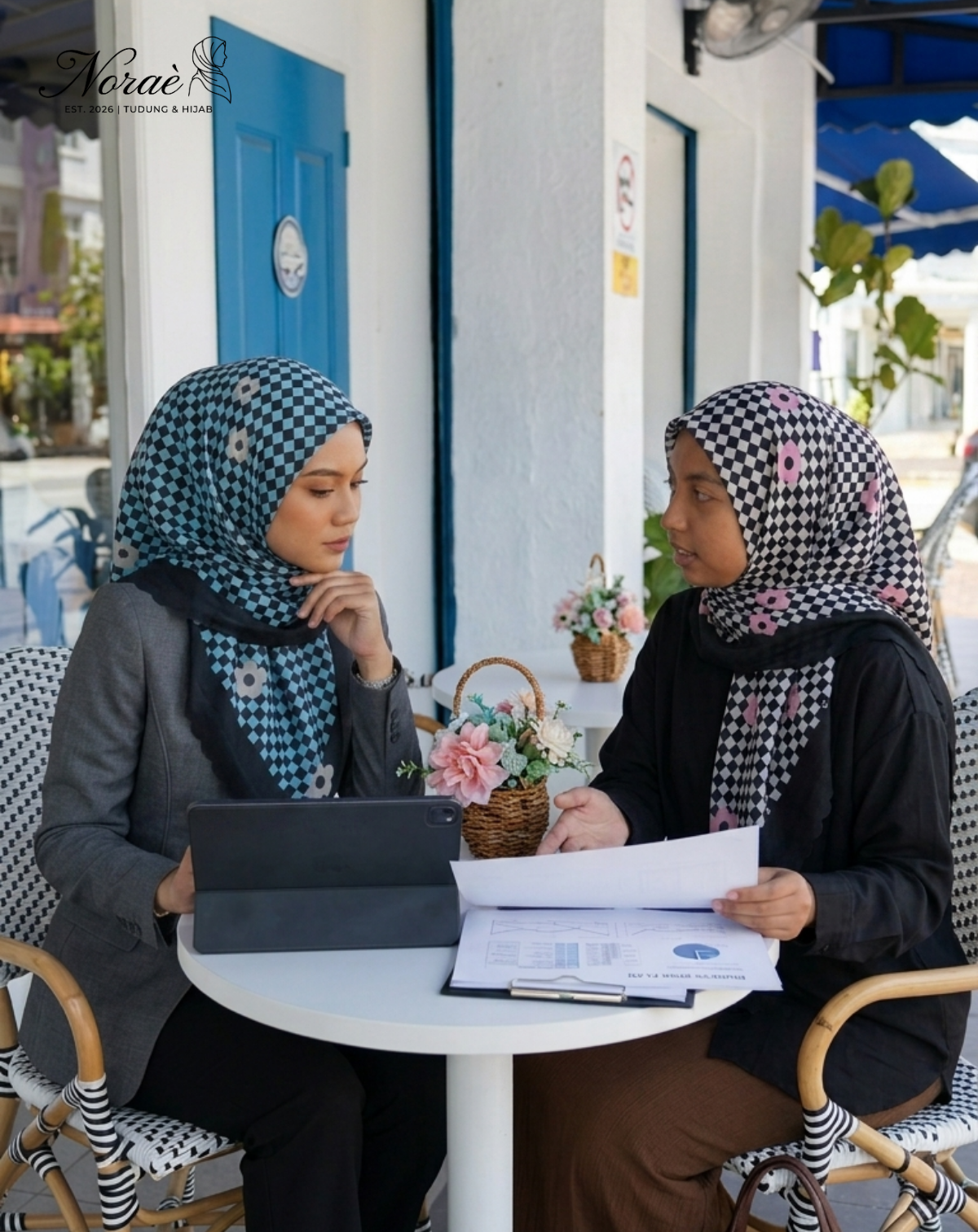 TUDUNG BAWAL PRINTED BIDANG 48 Cotton Voile Grid Flower Design