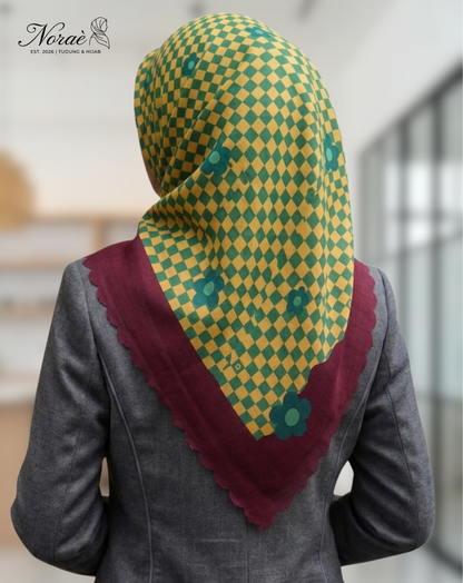 TUDUNG BAWAL PRINTED BIDANG 48 Cotton Voile Grid Flower Design