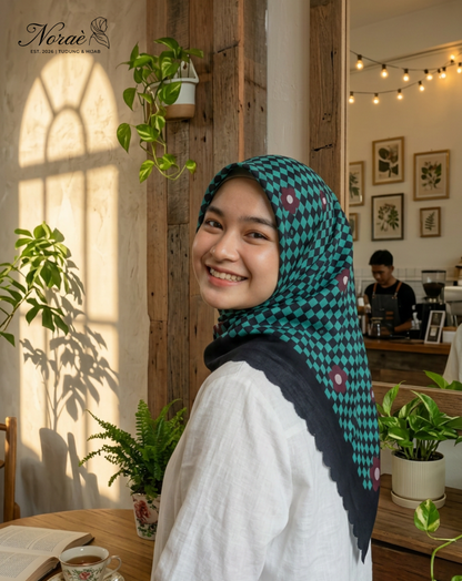 TUDUNG BAWAL PRINTED BIDANG 48 Cotton Voile Grid Flower Design