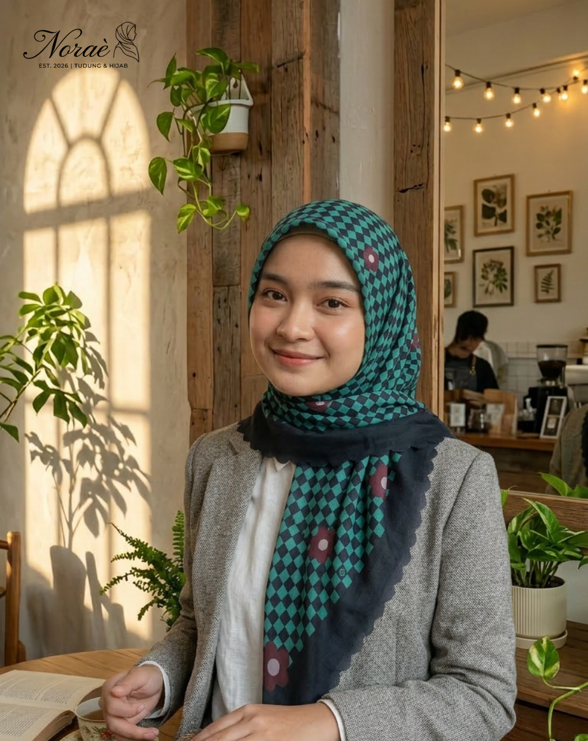 TUDUNG BAWAL PRINTED BIDANG 48 Cotton Voile Grid Flower Design