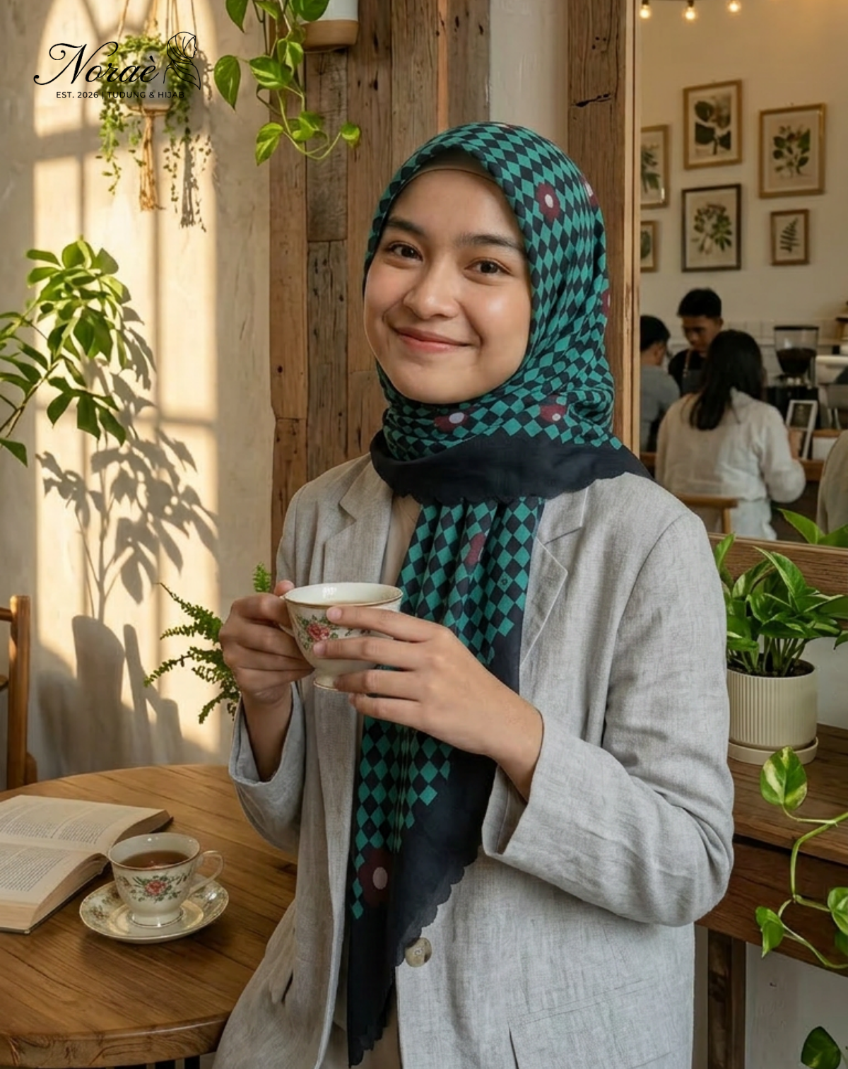 TUDUNG BAWAL PRINTED BIDANG 48 Cotton Voile Grid Flower Design