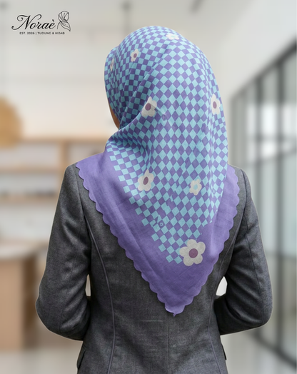 TUDUNG BAWAL PRINTED BIDANG 48 Cotton Voile Grid Flower Design