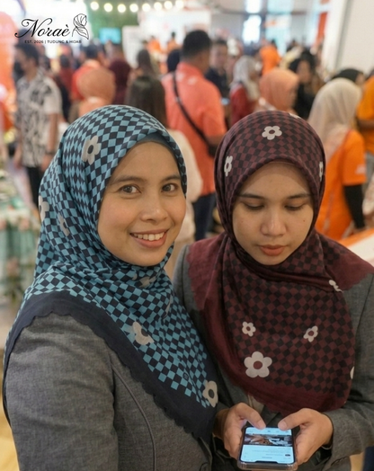 TUDUNG BAWAL PRINTED BIDANG 48 Cotton Voile Grid Flower Design