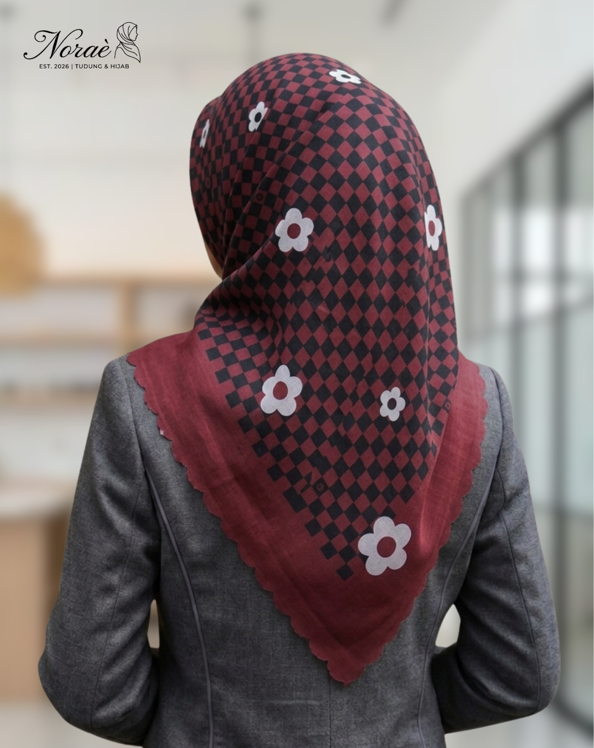 TUDUNG BAWAL PRINTED BIDANG 48 Cotton Voile Grid Flower Design