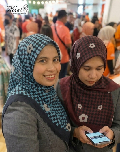 TUDUNG BAWAL PRINTED BIDANG 48 Cotton Voile Grid Flower Design
