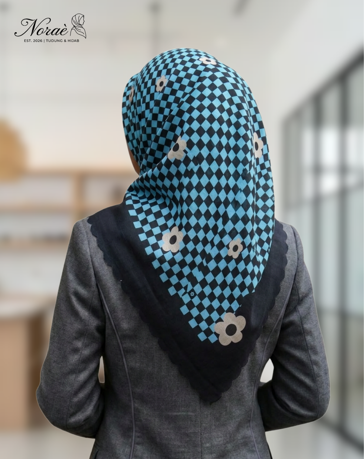 TUDUNG BAWAL PRINTED BIDANG 48 Cotton Voile Grid Flower Design