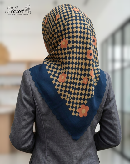 TUDUNG BAWAL PRINTED BIDANG 48 Cotton Voile Grid Flower Design